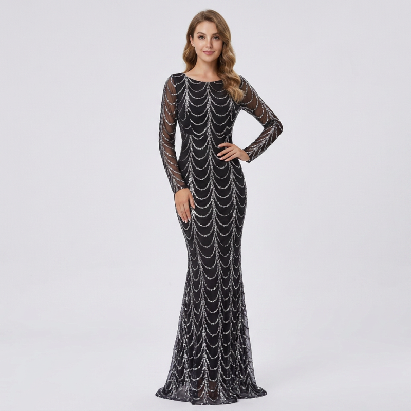 Elegant Long-sleeved Fishtail Dress