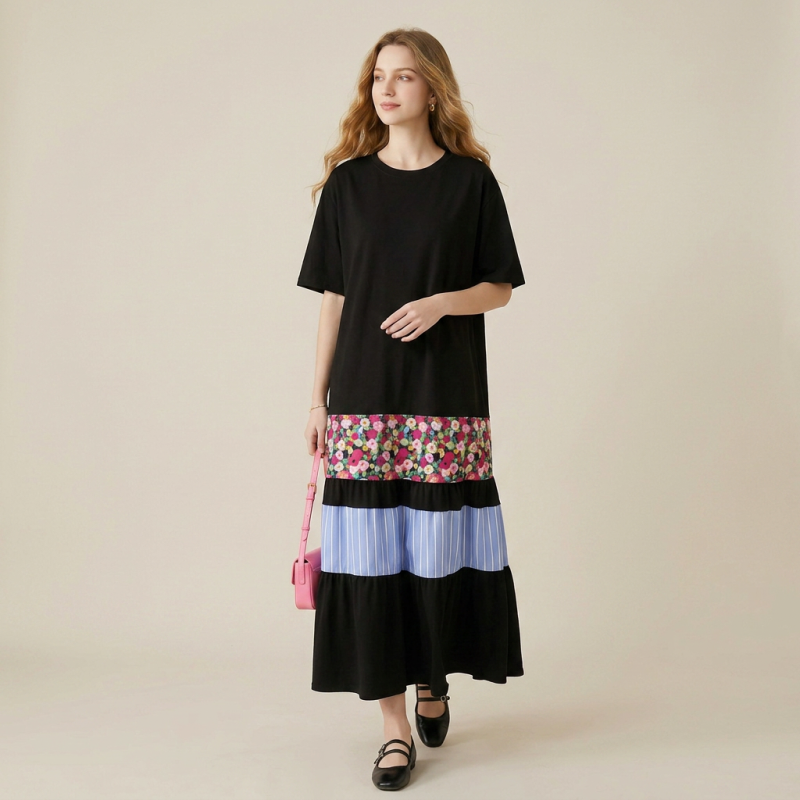 Loose-fitting Patchwork Dress