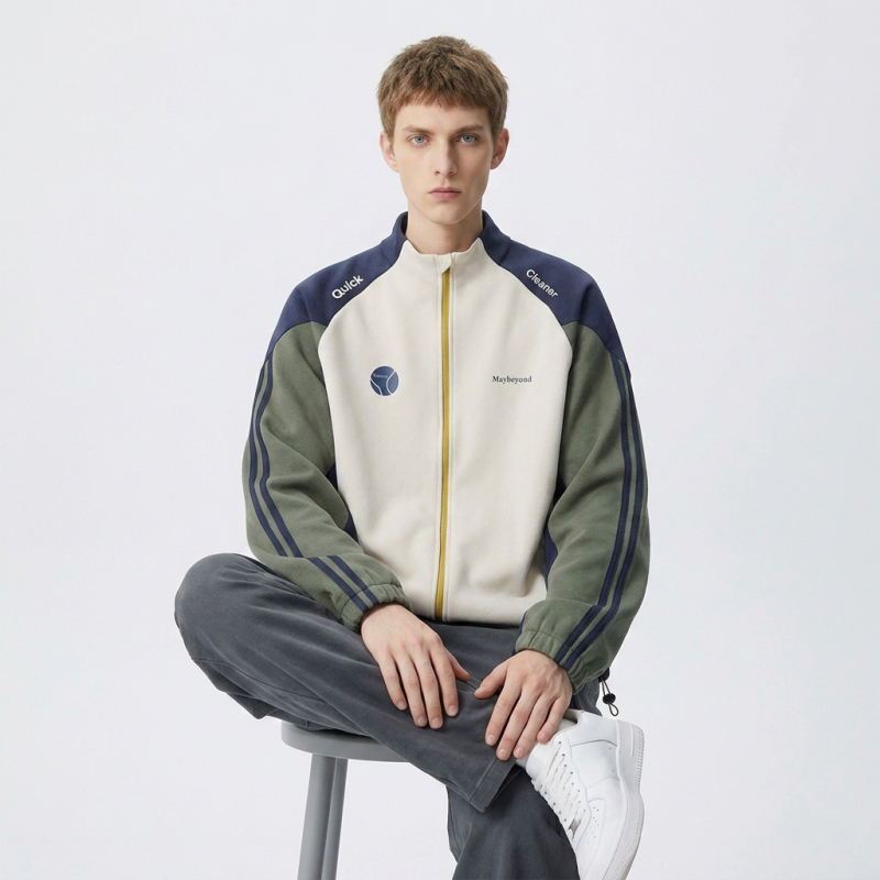 Stand-up Collar Color-blocked Zip-up Sweatshirt