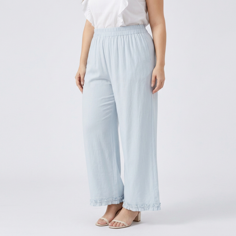 Straight-leg Casual Pants With Ruffled Trim