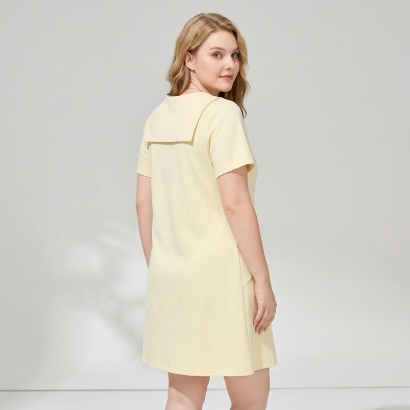 Navy Collar Faux Two-piece Dress