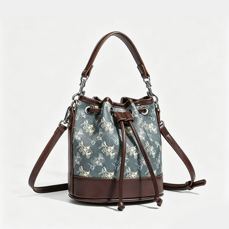 Drawstring Print Bucket Bag