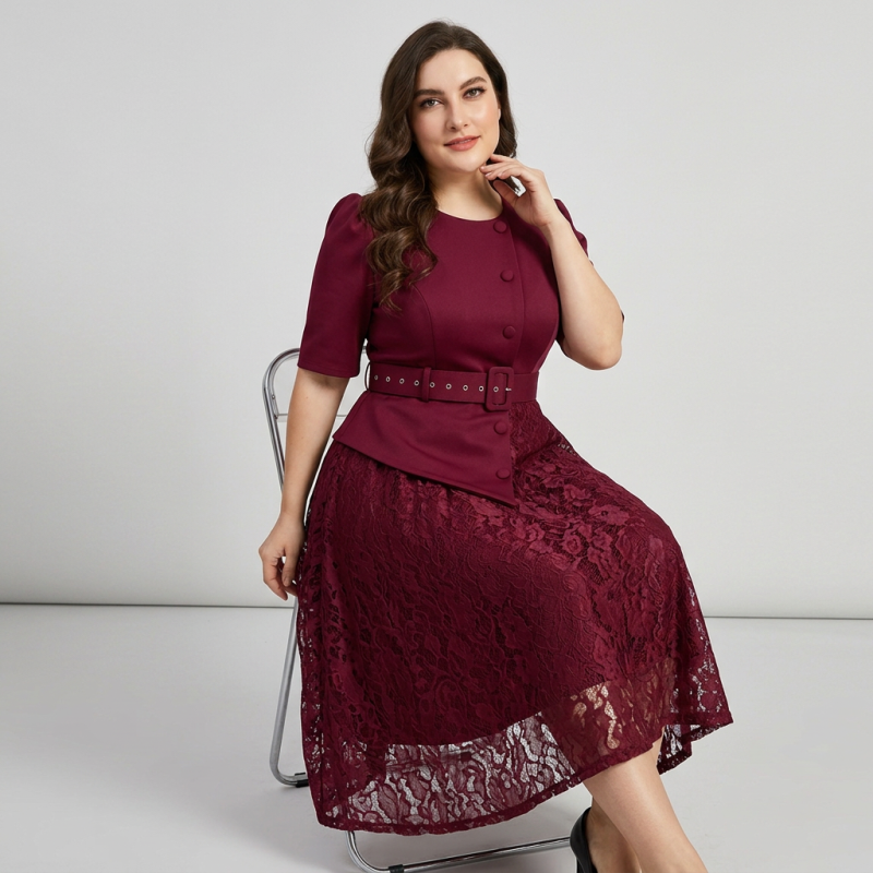 Faux Two-piece Fitted Waist Dress
