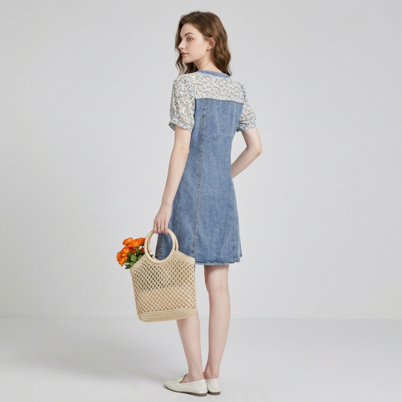 Faux Two-piece Denim Dress