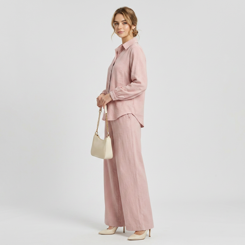 Elegant Shirt And Wide-leg Pants Two-piece Set