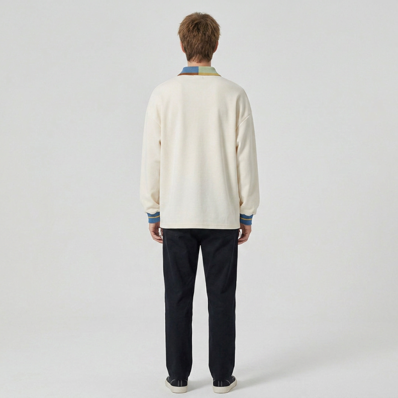 American-style Color-blocked Collared Sweatshirt