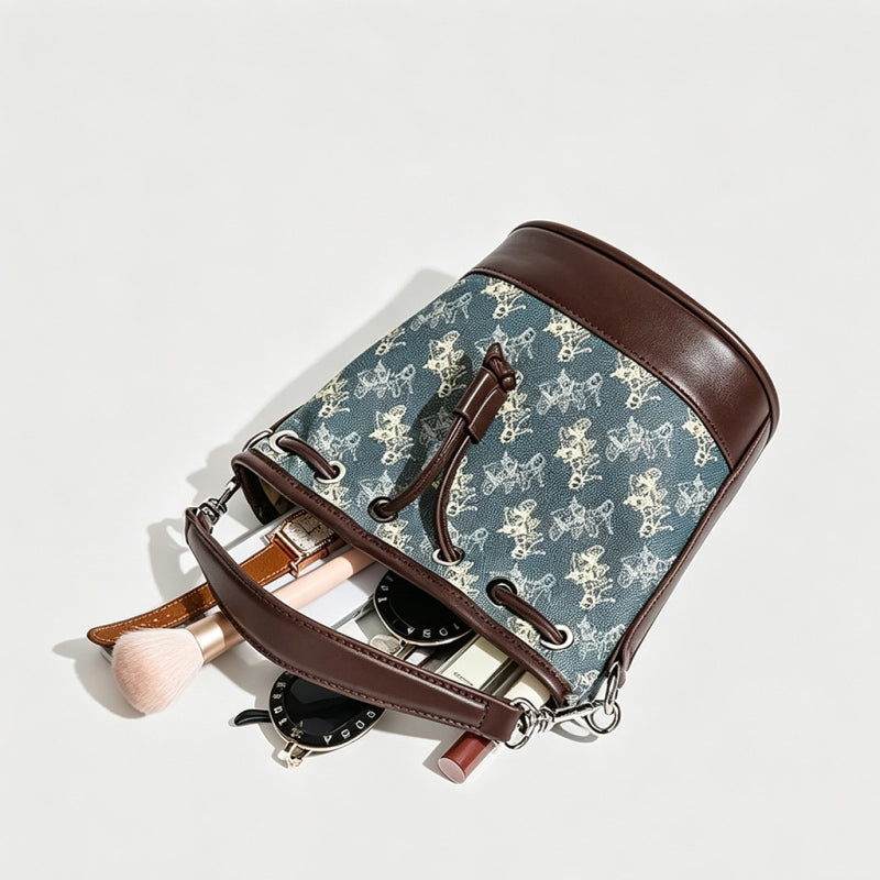 Drawstring Print Bucket Bag