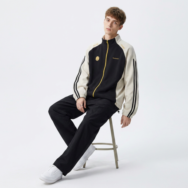 Stand-up Collar Color-blocked Zip-up Sweatshirt