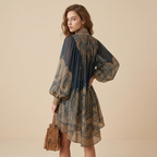 High-necked Shawl Printed Dress