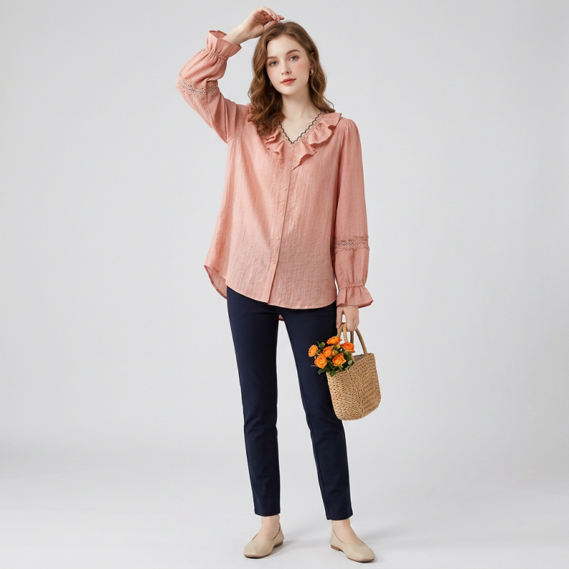 V-neck Tencel Loose-fitting Shirt