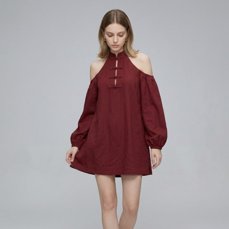 Off-shoulder Button-down Dress