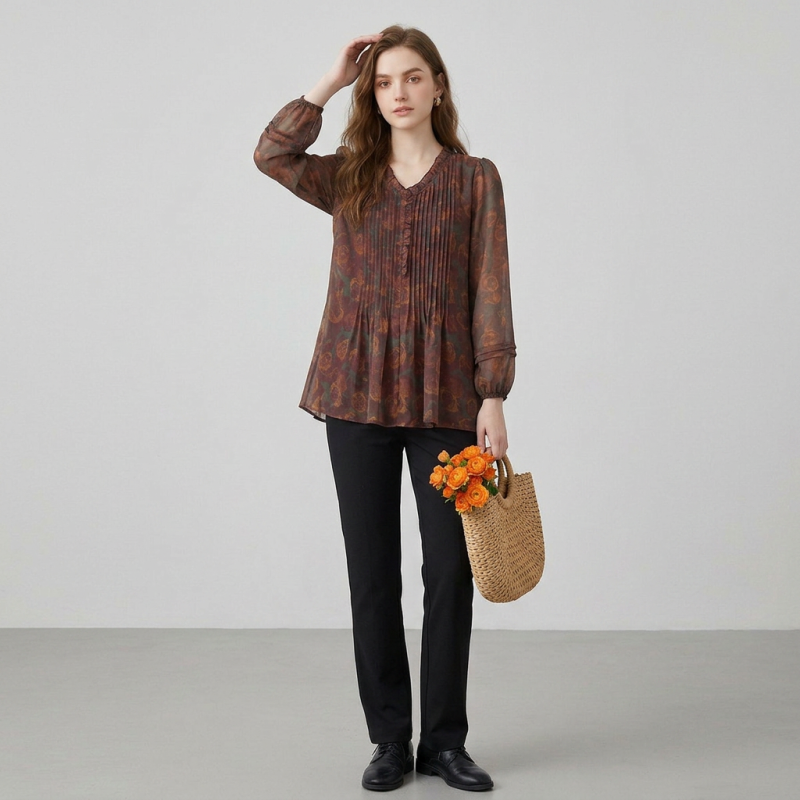 French Floral Print Top