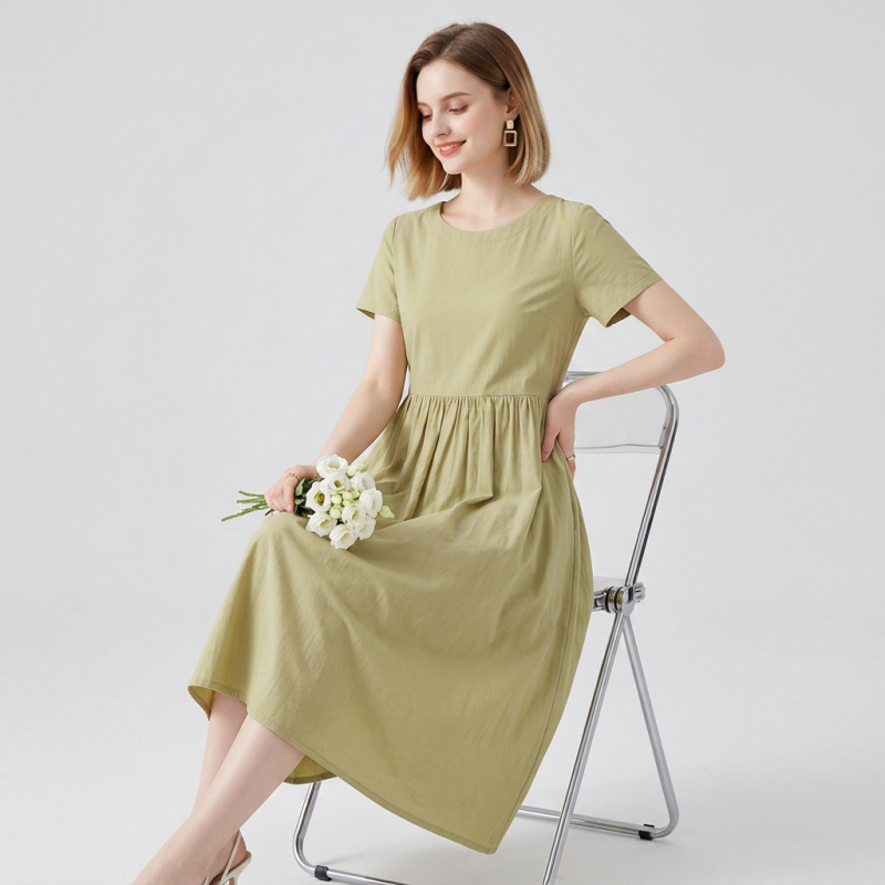 Solid Color Short-sleeved Simple Dress