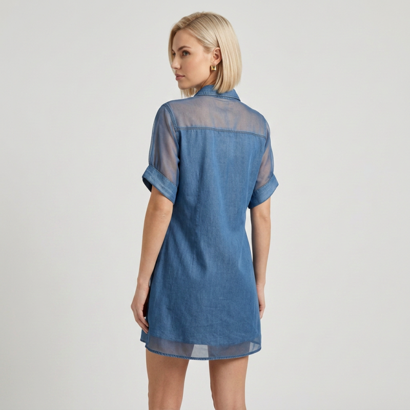 Fashionable Mesh Patchwork Shirt Dress
