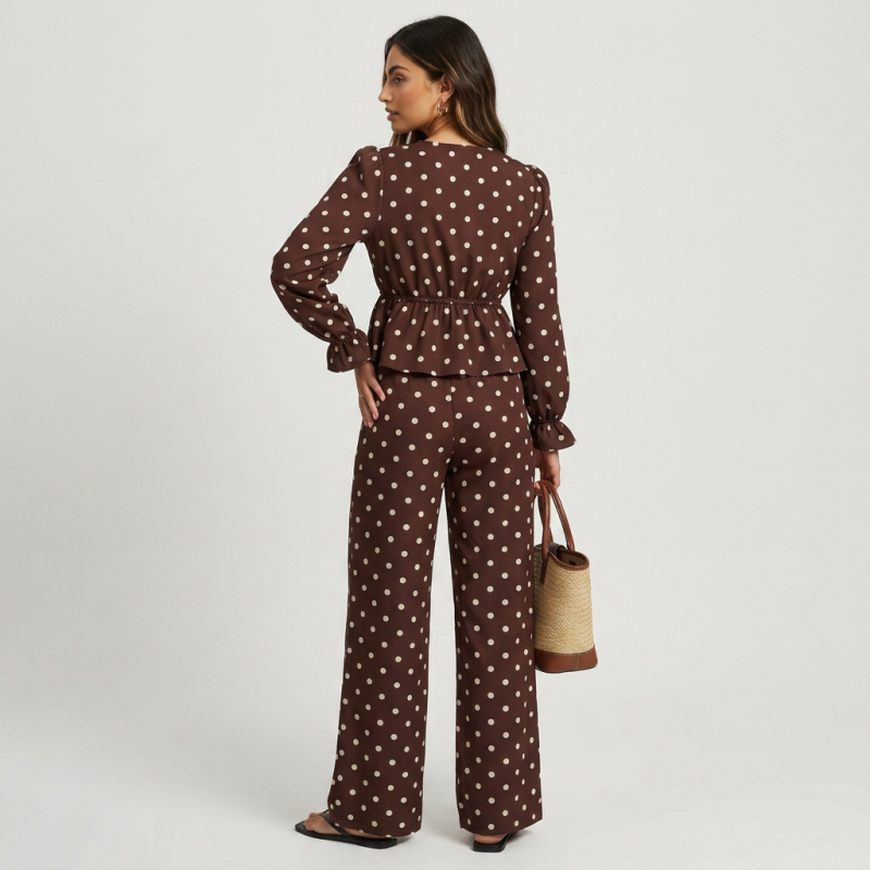 Elegant Polka Dot Print Two-piece Set