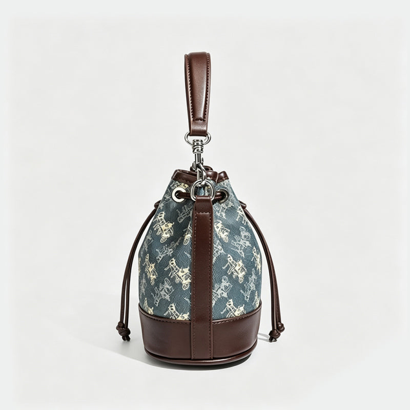 Drawstring Print Bucket Bag
