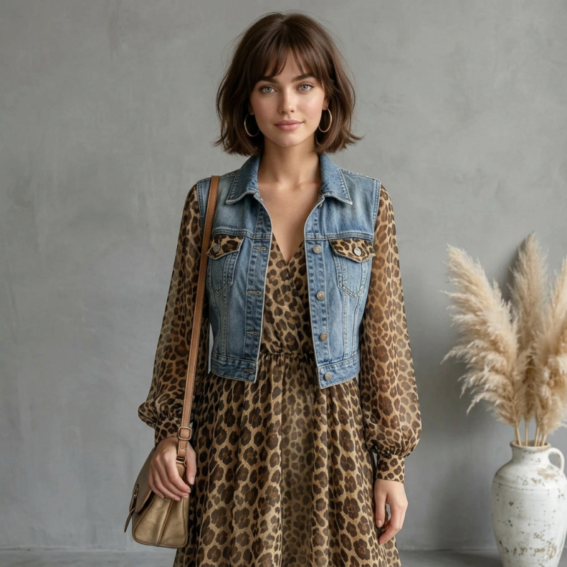 Leopard Print Patchwork Dress