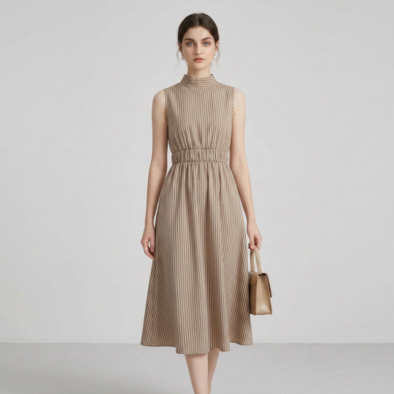 Elegant Sleeveless Striped Dress