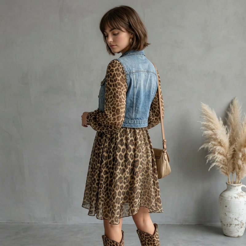 Leopard Print Patchwork Dress