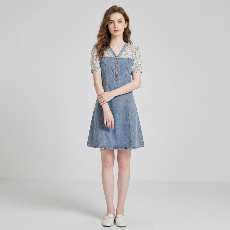 Faux Two-piece Denim Dress