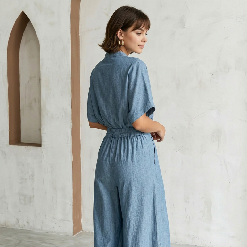 High-waisted Wide-leg Pants Two-piece Set
