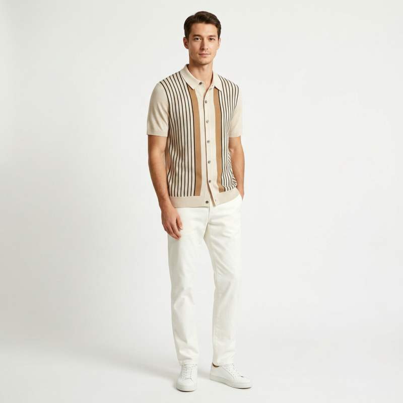 Striped Knit Polo Shirt