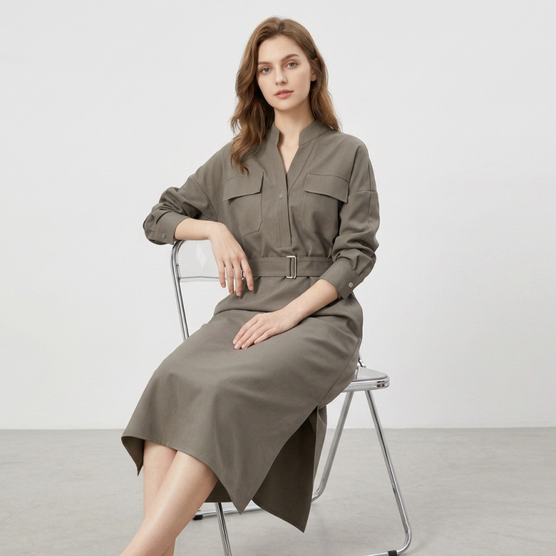 V-neck Fitted Waist Dress