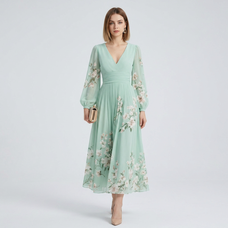 Printed Long-sleeved Dress
