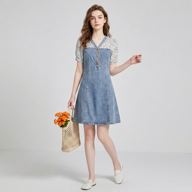 Faux Two-piece Denim Dress
