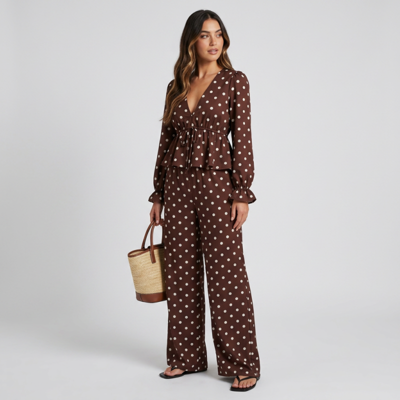 Elegant Polka Dot Print Two-piece Set