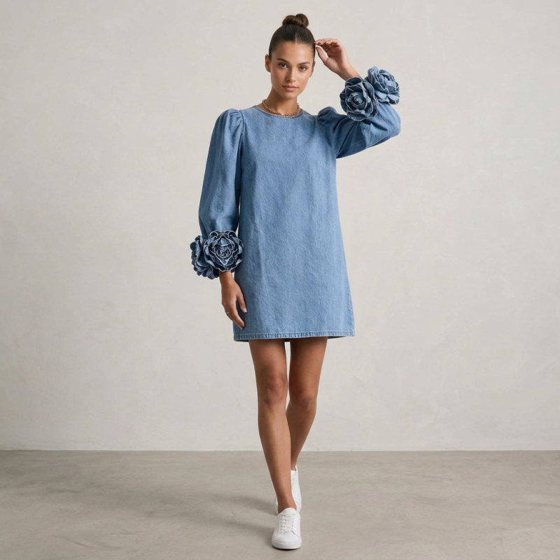 Printed Faux Denim Dress