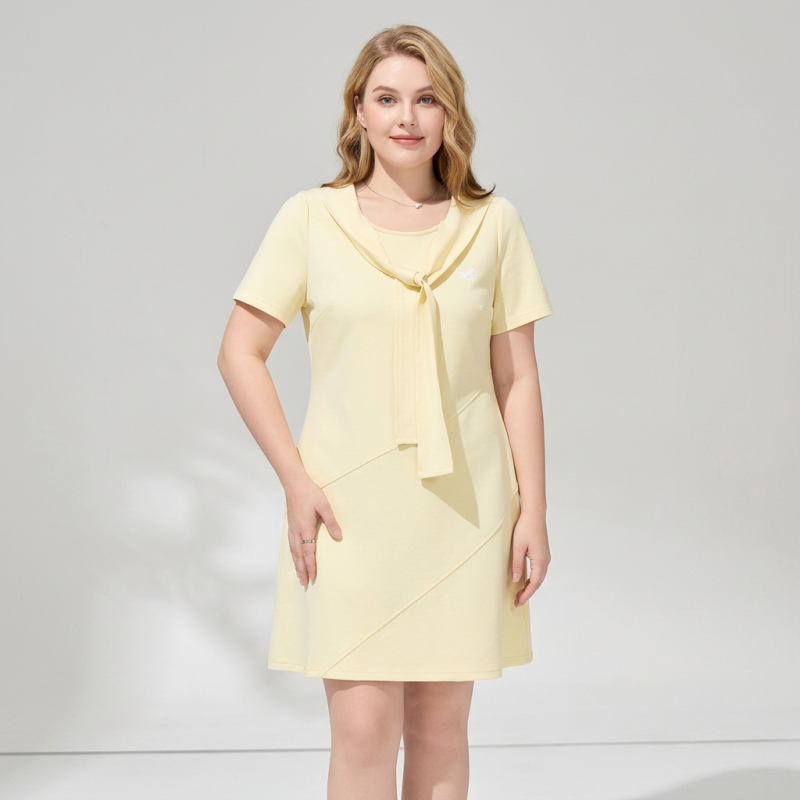 Navy Collar Faux Two-piece Dress