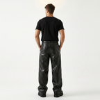 Crocodile-print Wide-leg Leather Pants