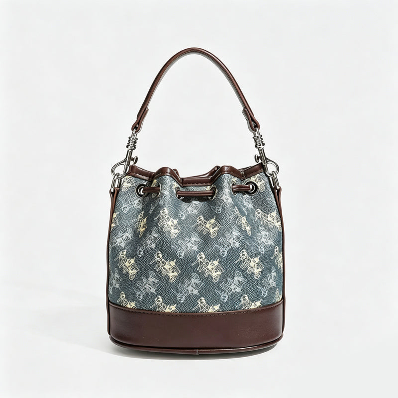 Drawstring Print Bucket Bag
