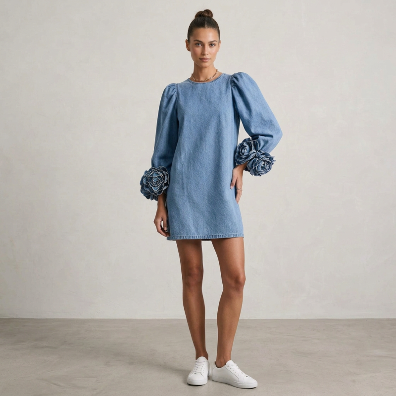 Printed Faux Denim Dress