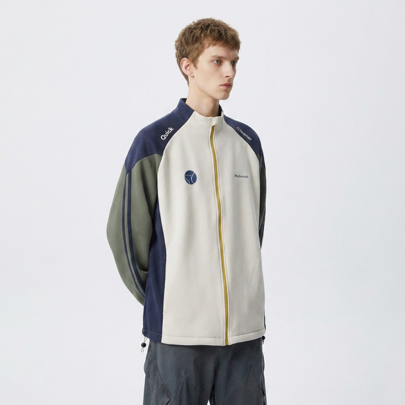 Stand-up Collar Color-blocked Zip-up Sweatshirt