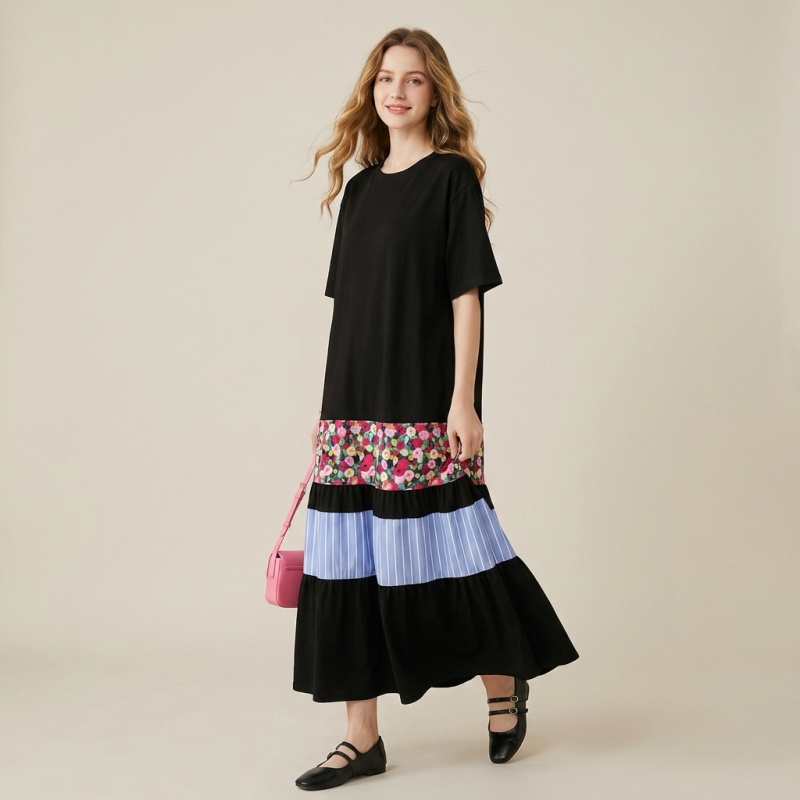 Loose-fitting Patchwork Dress