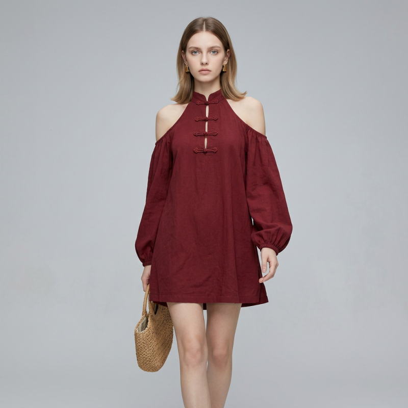 Off-shoulder Button-down Dress