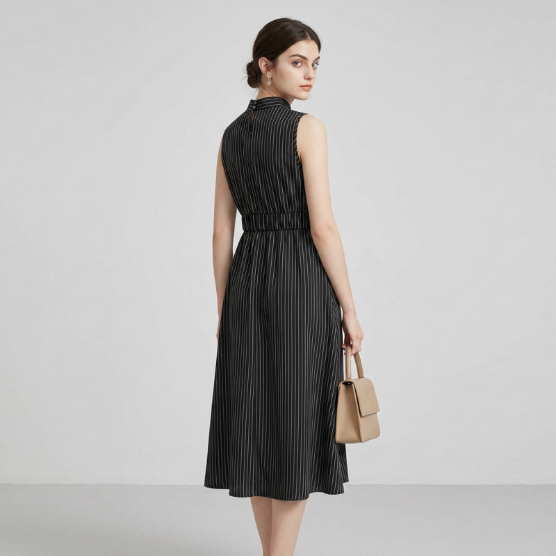 Elegant Sleeveless Striped Dress