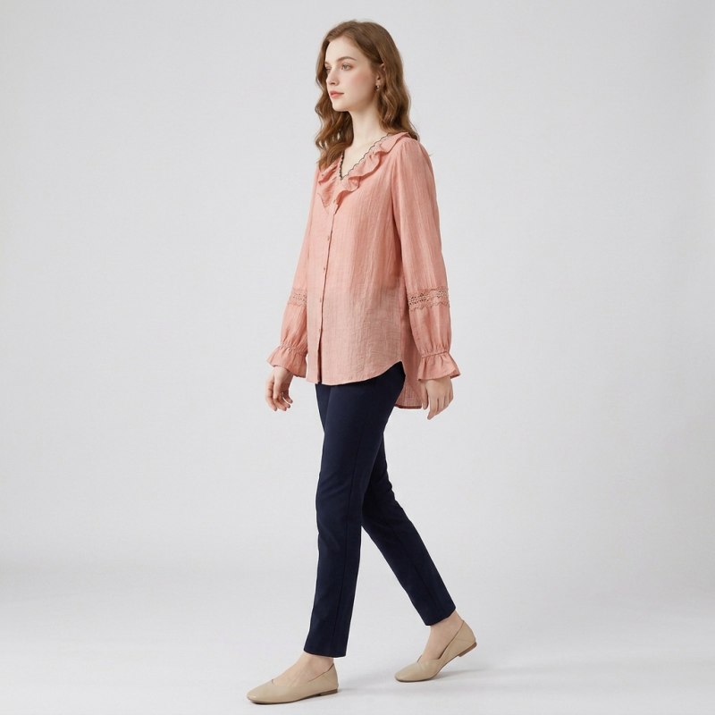 V-neck Tencel Loose-fitting Shirt