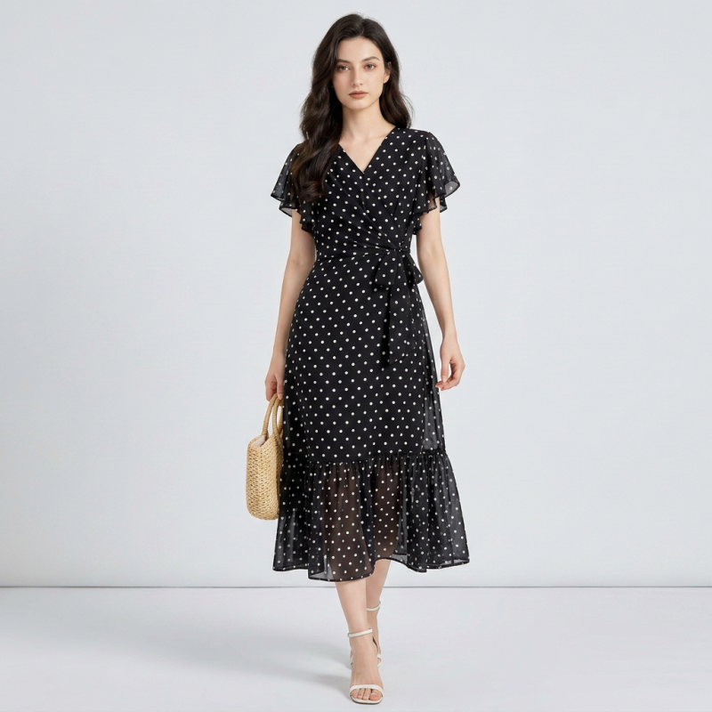 V-neck Polka Dot Dress